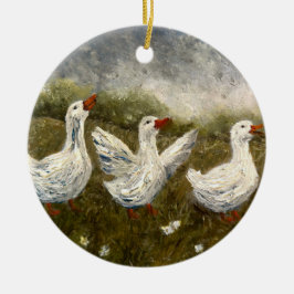 Ornamento De Cerâmica Silêncio Quack: Ganso Noite Estrelada Pato Branco