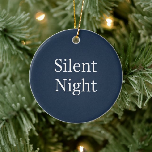 Ornamento De Cerâmica Silent Night Typography Classic Navy Blue & White  (Árvore)