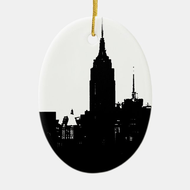 Ornamento De Cerâmica Silhouette Black White New York (Frente)