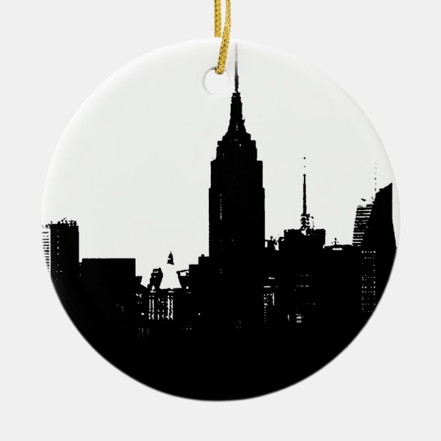 Ornamento De Cerâmica Silhouette Black White New York (Frente)