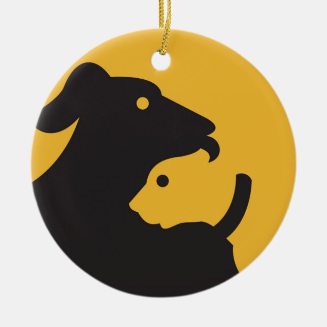 Ornamento De Cerâmica Silhouette de Gato e Cão (Frente)