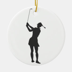 Ornamento De Cerâmica Silhouette de uma mulher jogando golfe