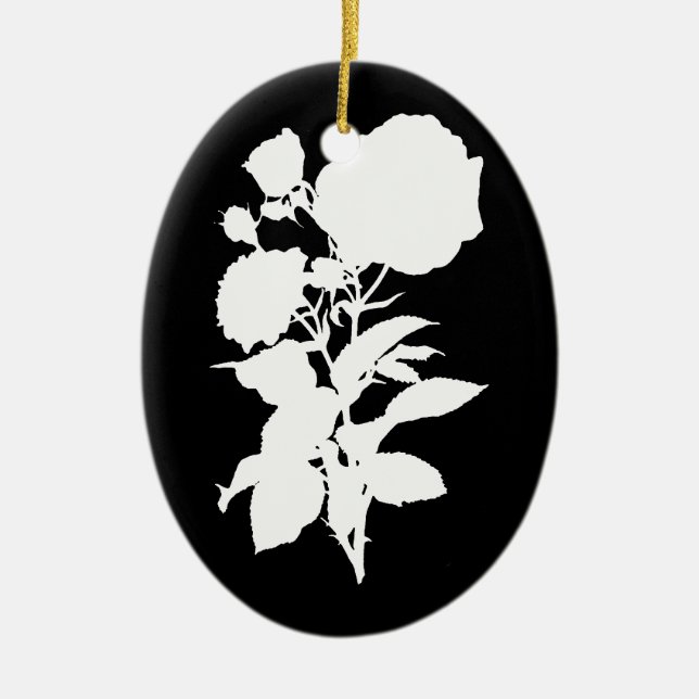Ornamento De Cerâmica Silhouette Rosa Preta e Branca (Frente)