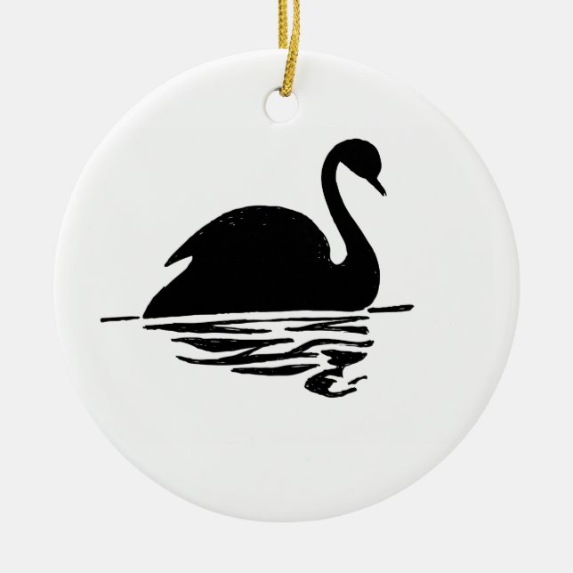 Ornamento De Cerâmica Silhouette Swan Preto (Frente)