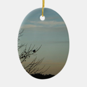 Ornamento De Cerâmica Silhueta azul Pássaro Pó Céu Azul