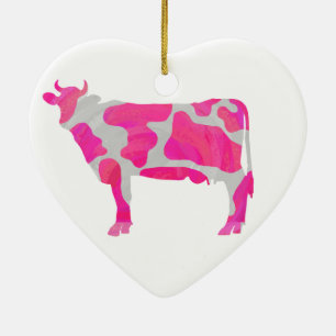 Ornamento De Cerâmica Silhueta Branca e Rosa de Vaca