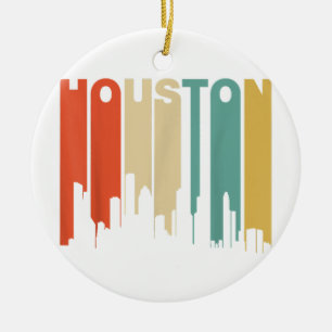Ornamento De Cerâmica Silhueta de Houston Texas estilo retrô dos anos 70