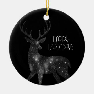 Ornamento De Cerâmica Silhueta de Rena Estrelada em Preto Feliz Natal