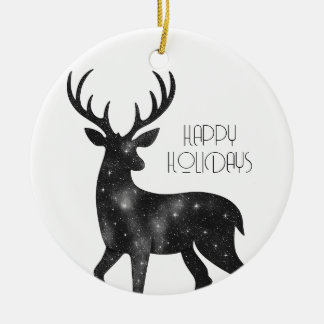 Ornamento De Cerâmica Silhueta de Rena Estrelada Feliz Natal