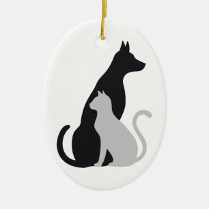 Ornamento De Cerâmica silhueta do gato e do cão