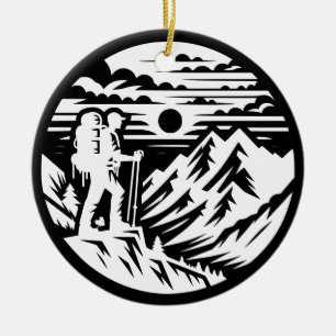Ornamento De Cerâmica Silhueta Hiker Negrito - Paisagem de Montanha