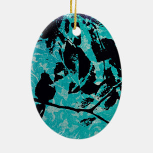 Ornamento De Cerâmica Silhueta Hummingbird em fundo azul verde