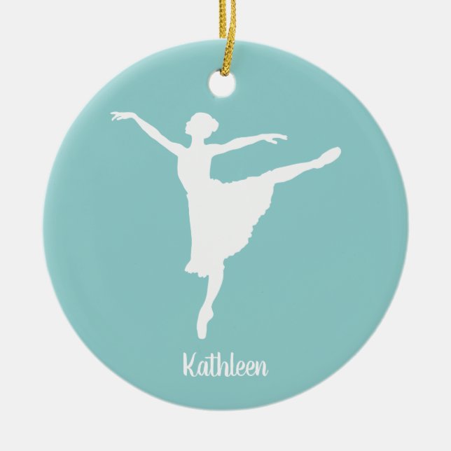 Ornamento De Cerâmica Silhueta personalizada da bailarina (Frente)