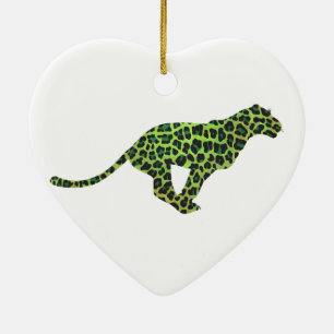 Ornamento De Cerâmica Silhueta Preta e Verde-Leopardo