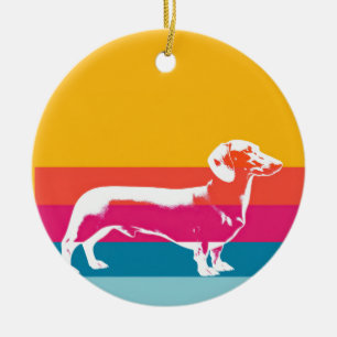 Ornamento De Cerâmica Silhueta Retro do Dachshund – Arte Colorida Pop de