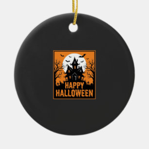 Ornamento De Cerâmica Silhueta Vetorial de Casa Assombrada de Halloween_
