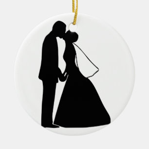 Ornamento De Cerâmica Silhueta Wedding dos noivos do beijo