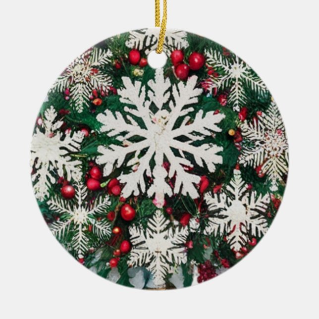 Ornamento De Cerâmica Silhuetas de Floco de Neve Rústicas em Cerâmica Cí (Frente)