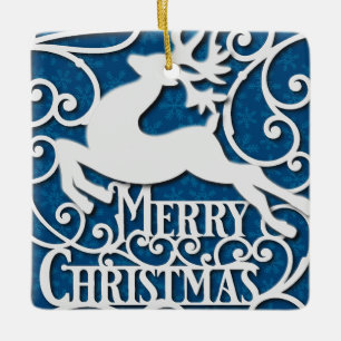 Ornamento De Cerâmica Silhuetas de Rena Natalina Floco de Neve