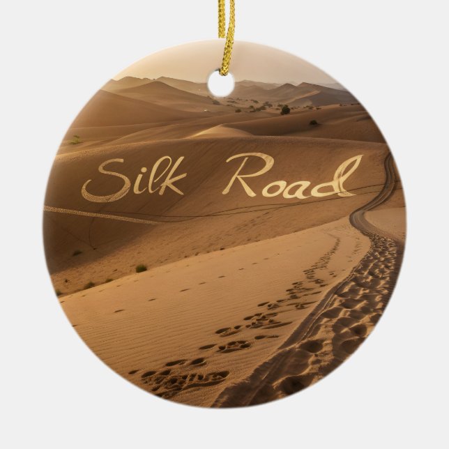 Ornamento De Cerâmica Silk Road Desert Landscape Typography Art (Frente)