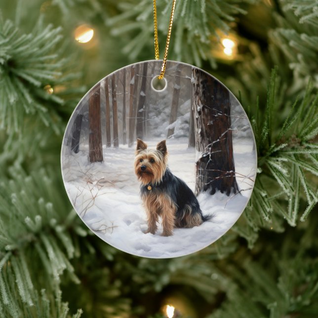 Ornamento De Cerâmica Silky Terrier Deixe Nevar Natal  (Árvore)