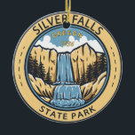 Ornamento De Cerâmica Silver Falls State Park Oregon Crachá Vintage<br><div class="desc">Ilustração do Parque Estadual Silver Falls. O parque é o maior parque estatal em Oregon.</div>