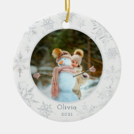 Ornamento De Cerâmica Silver Snowflake Foto Cerâmica