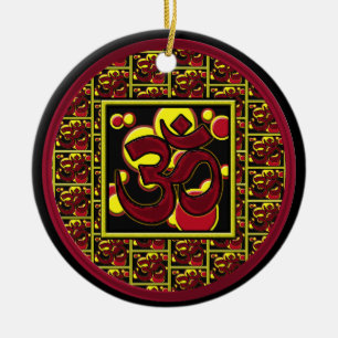 Ornamento De Cerâmica Símbolo bonito w/Circles do OM Aum e quadrados