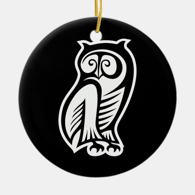 Ornamento De Cerâmica Símbolo Coruja Branco (Frente)