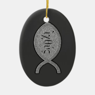 Ornamento De Cerâmica Símbolo cristão dos peixes de IXOYE - efeito de