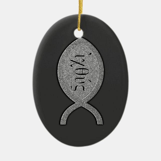 Ornamento De Cerâmica Símbolo cristão dos peixes de IXOYE - efeito de (Frente)