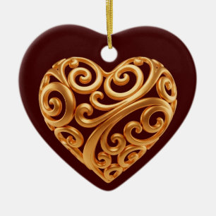 Ornamento De Cerâmica Símbolo de Amor do Coração Dourado Atemporal