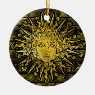 Ornamento De Cerâmica Símbolo de Apollo Sun no teste padrão chave grego