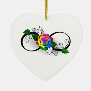 Ornamento De Cerâmica Símbolo de Infinito com Rosa Arco-íris