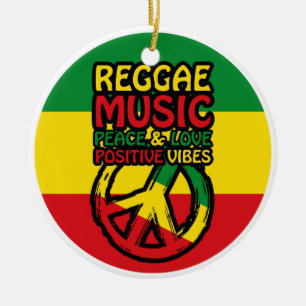 Ornamento De Cerâmica Símbolo de Reggae e Paz com citações positivas