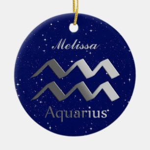 Ornamento De Cerâmica Símbolo de Sinal de Aquarius com Nome