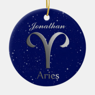 Ornamento De Cerâmica Símbolo de Sinal de Aries Sun com Nome