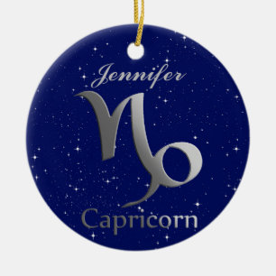 Ornamento De Cerâmica Símbolo de Sinal Sun Capricorn com Nome