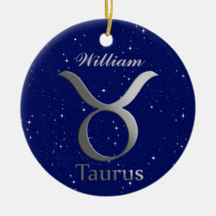 Ornamento De Cerâmica Símbolo de Sinal Taurus Sun com Nome