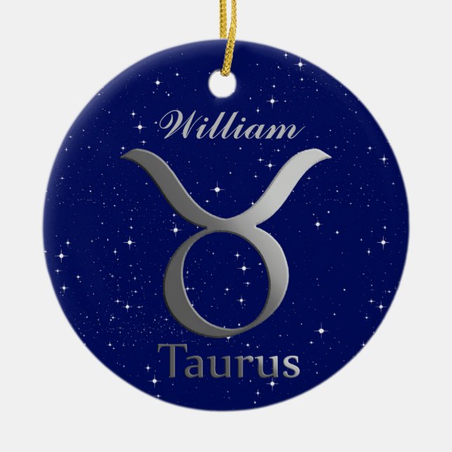 Ornamento De Cerâmica Símbolo de Sinal Taurus Sun com Nome (Frente)