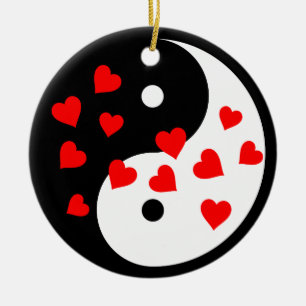 Ornamento De Cerâmica Símbolo de yin e yang com corações de Valentine