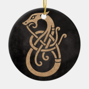 Ornamento De Cerâmica Símbolo do Nó de Serpente Viking Dourado