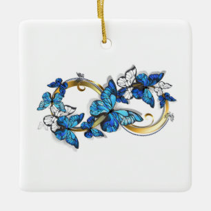 Ornamento De Cerâmica Símbolo infinito de borboletas azuis Morpho