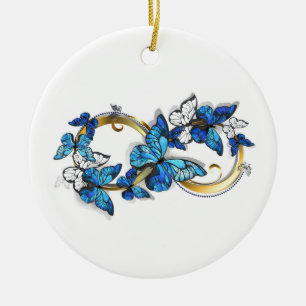 Ornamento De Cerâmica Símbolo infinito de borboletas azuis Morpho