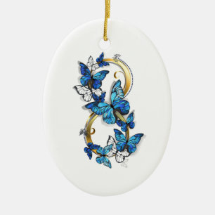 Ornamento De Cerâmica Símbolo Infinito de Borboletas Azuis Morpho