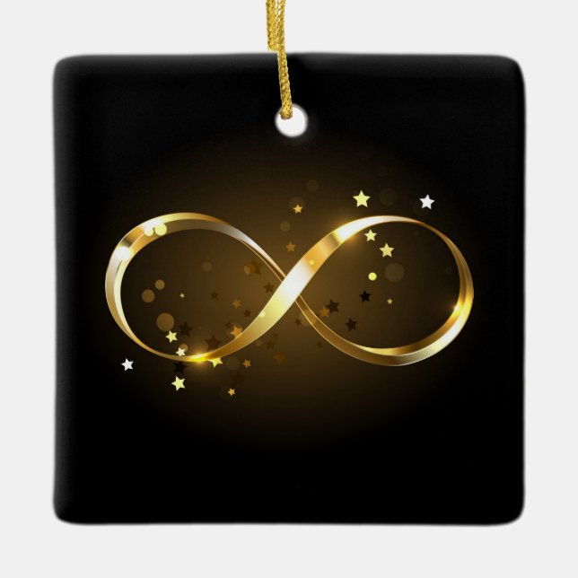Ornamento De Cerâmica Símbolo Infinity do ouro (Frente)