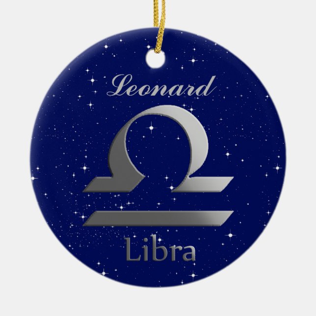 Ornamento De Cerâmica Símbolo Libra Sun com Nome (Frente)