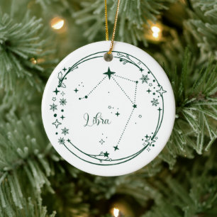 Ornamento De Cerâmica Símbolo Libra Zodiac - Nome Personalizado de Natal