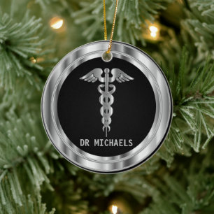 Ornamento De Cerâmica Símbolo Médico 👨⚕️ - Preto e Prata