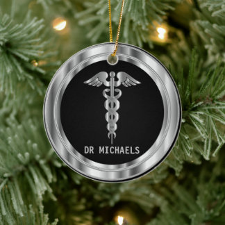 Ornamento De Cerâmica Símbolo Médico 👨‍⚕️ - Preto e Prata